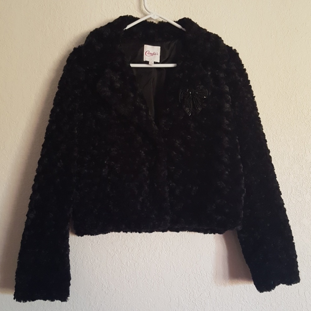 Black faux fur coat